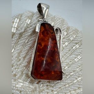 Vintage sterling amber pendant signed Amy (Kahh) #536